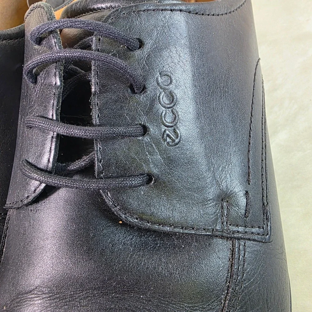 ECCO Oxford Dress Shoes Black Leather Square Toe Bicycle Toe Mens 46 12 12.5